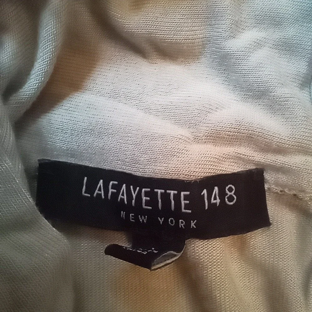 Lafayette 148 New York Womens High Neck Top Shirt Beige Size Large Beige Viscose